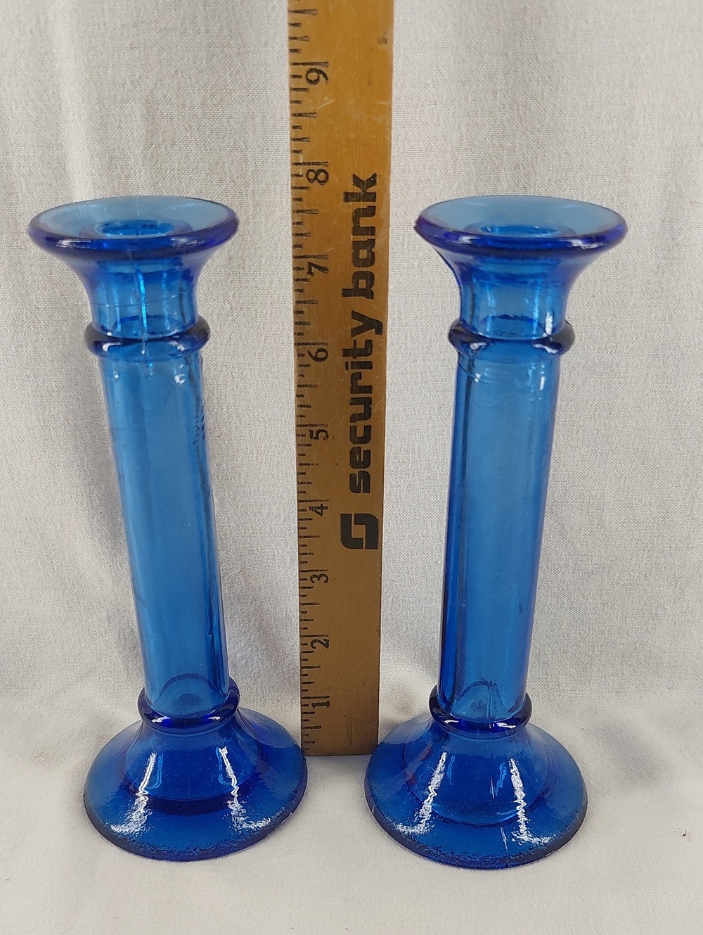 Cobalt Blue Glass Taper Candle Holders - Pair